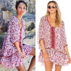 Poupette St Barth Bobo Poncho Dress in White Pink Red Floral in One Size